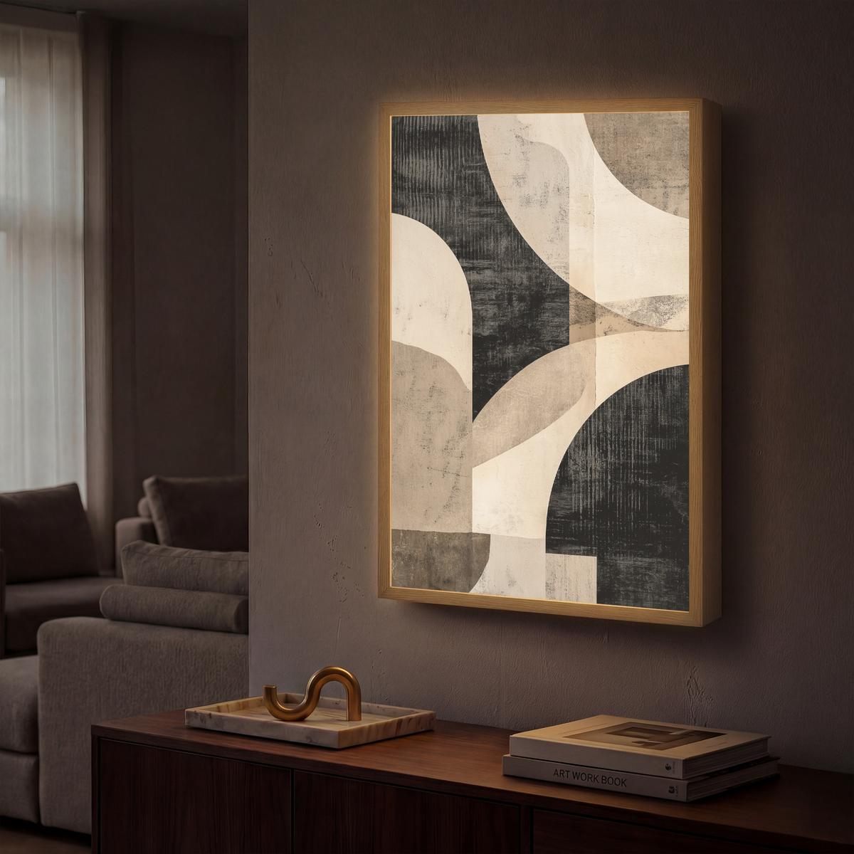 WANDLEUCHTE MIT AKKU Abstrakt - Formen - Modern - Beige 40x60 cm - Grau, Holzwerkstoff (40/60/8cm) - OnlyWow