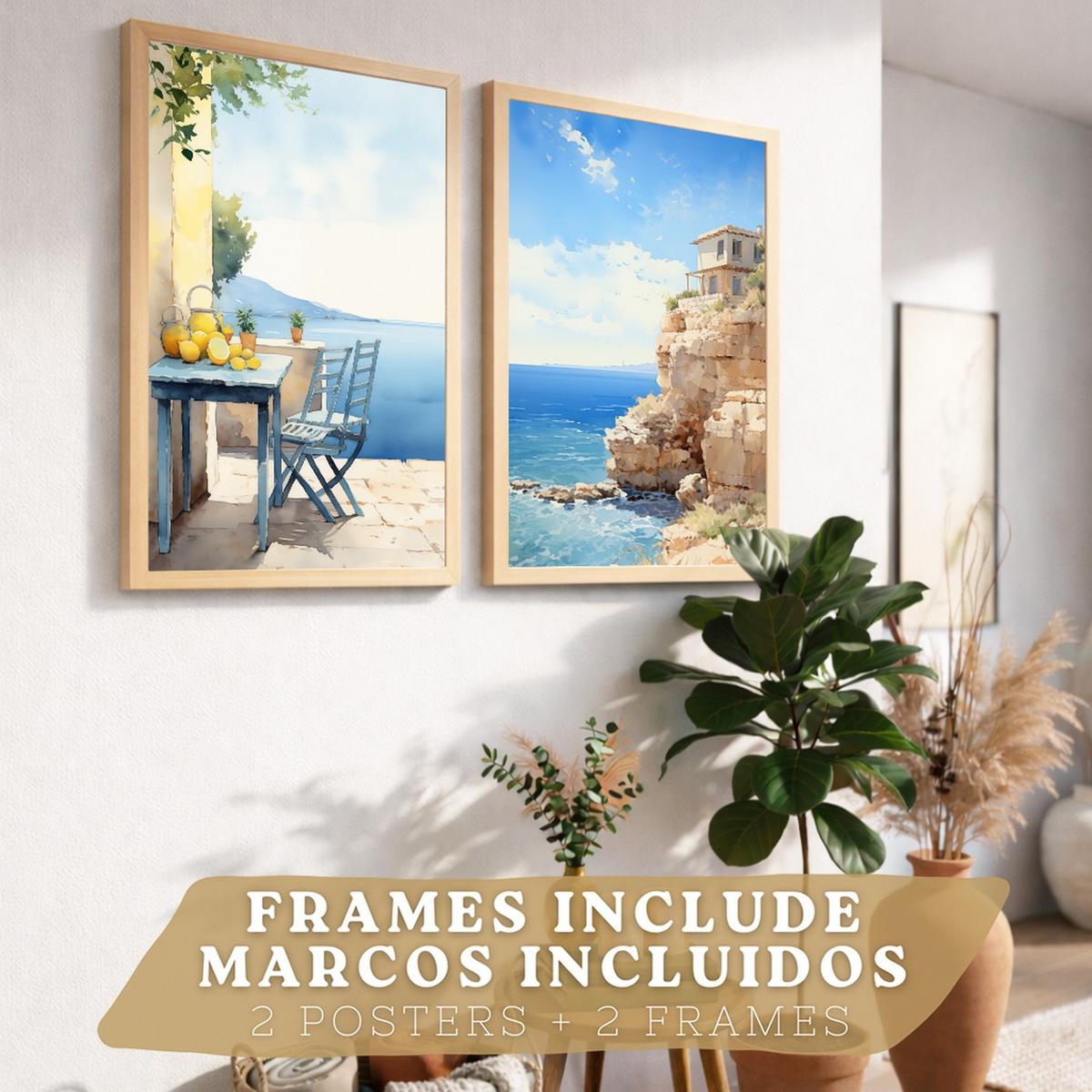 POSTER 3er Bilder-Set Wandbilder Strand Meer modern ohne Rahmen – Wohnzimmer Deko, Schlafzimmer, Küche, Badezimmer Leichter Holzrahmen A3 - Beige, Papier (29.7/1/42cm) - Nacnic