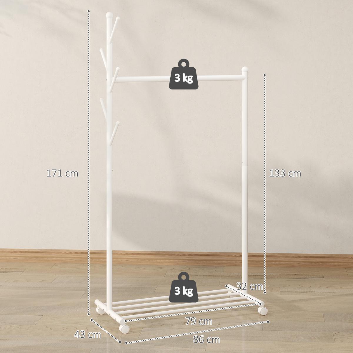 GARDEROBENSTÄNDER Metall Weiß - Weiß, Metall (43/171/86cm) - HOMCOM