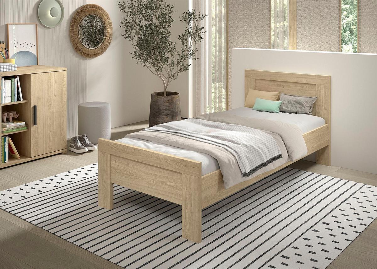 EINZELBETT 90x200 Keelia Eiche Melamin modern - Eichefarben, Kunststoff (90/200cm) - 58aufmkessel