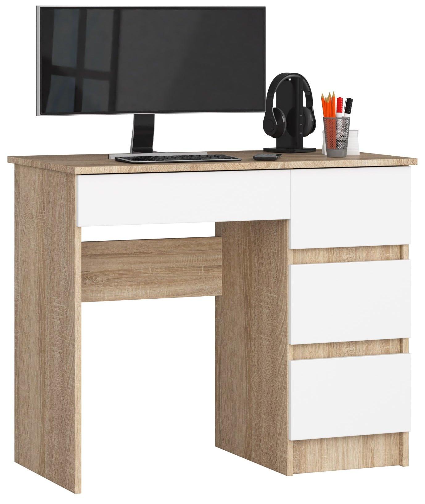 SCHREIBTISCH Eiche Sonoma, Weiß 77/90/50 - Weiß, Holzwerkstoff (124/52/77cm) - RAUMHIRSCH FURNITURE