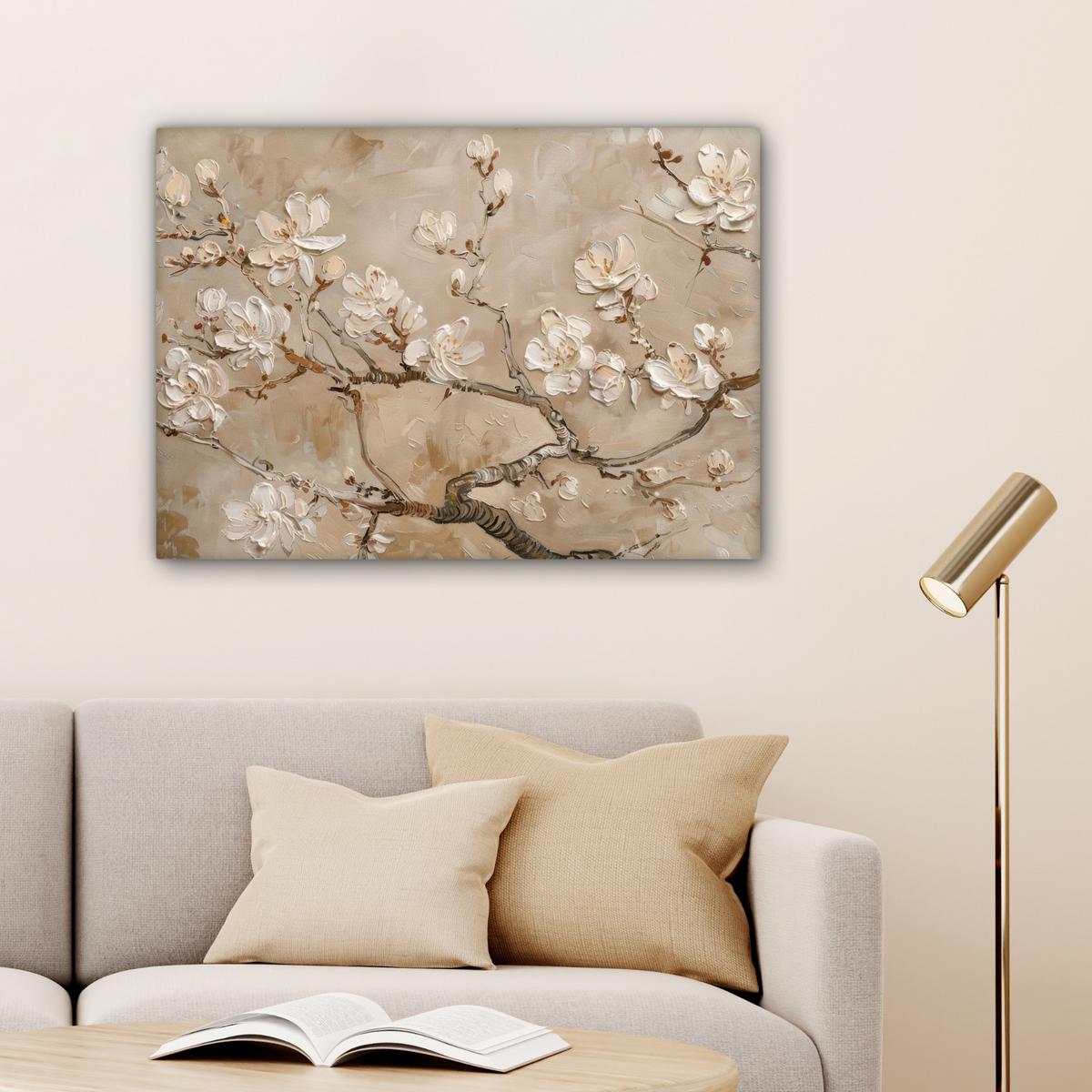 LEINWANDBILD Blumen - Modern - Beige - Weiß - Blüte Wandbilder 80x60 cm - Beige, Textil (80/60cm) - MuchoWow