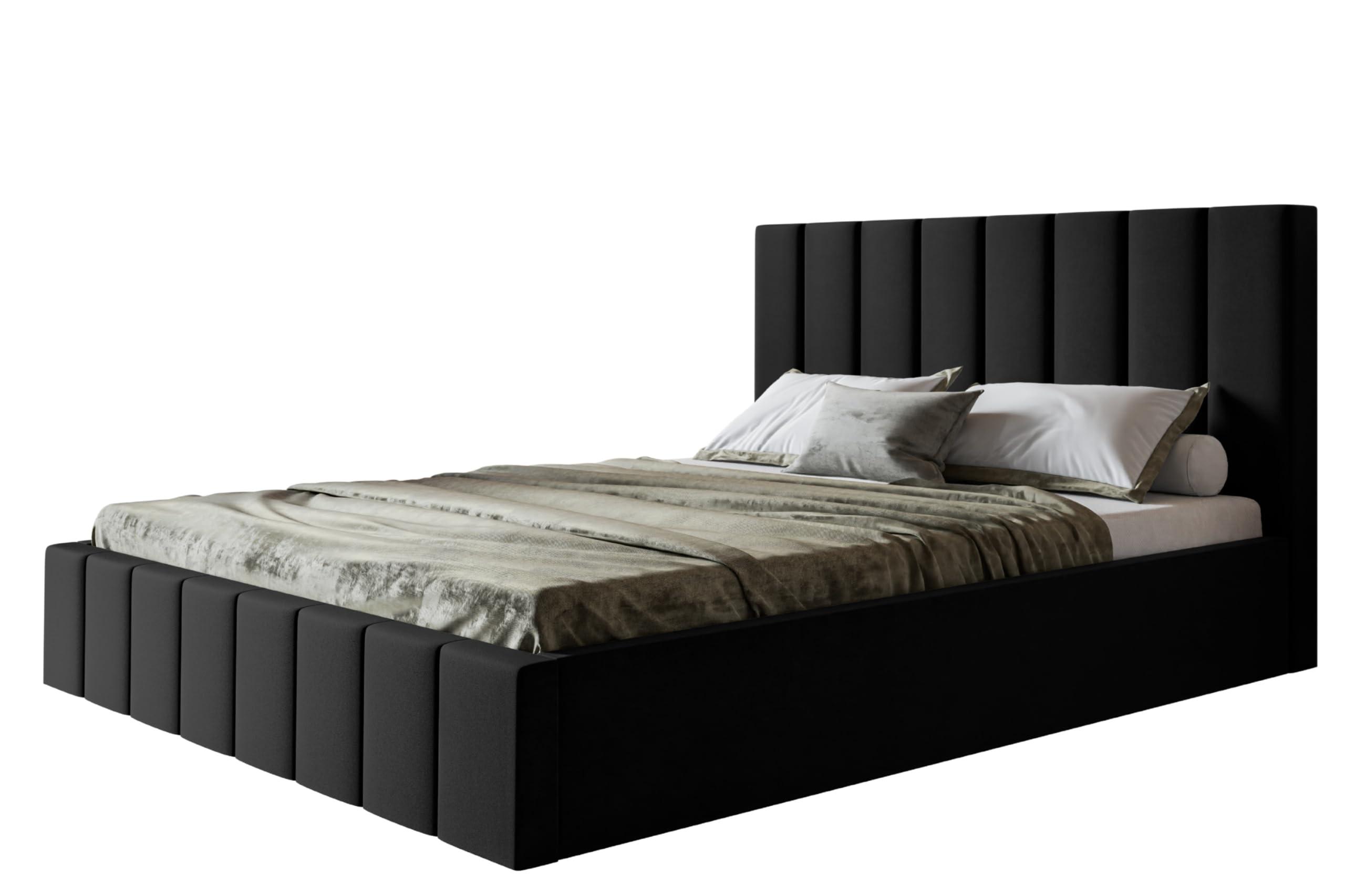 BETT 90x200 - Polsterbett mit Bettkasten und Metallrahmen - Modern Betten - Weicher Jasminstoff - Kollektion Toledo - Schwarz - Schwarz, Holz/Textil (90/200cm) - Alpi-Möbel