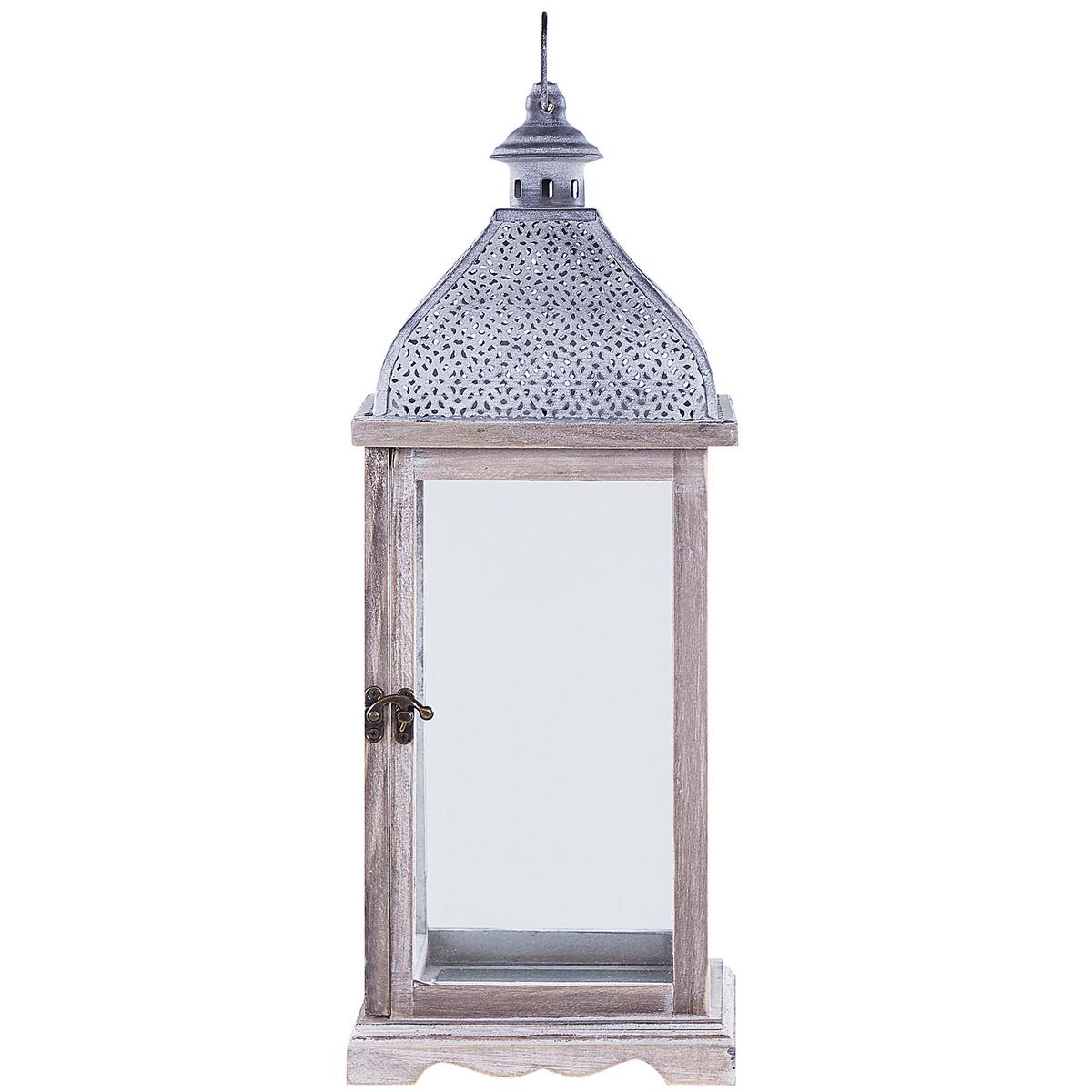 LATERNE Kiefernholz 47 cm Weiß Samar - Weiß, Metall (18/47/18cm) - Beliani