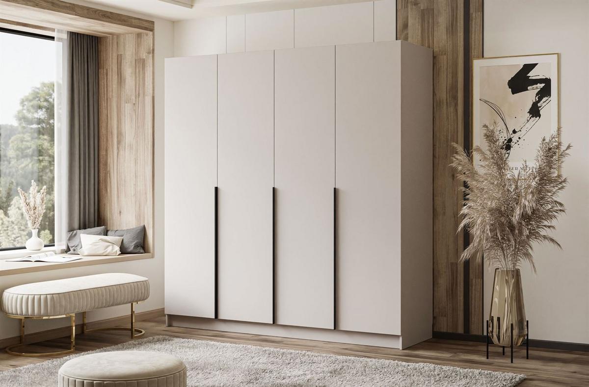 KLEIDERSCHRANK AUREL 4D in KASCHMIR mit schwarzen Griffen - Kaschmir/Schwarz, Holzwerkstoff (200/200/57cm) - Lookway