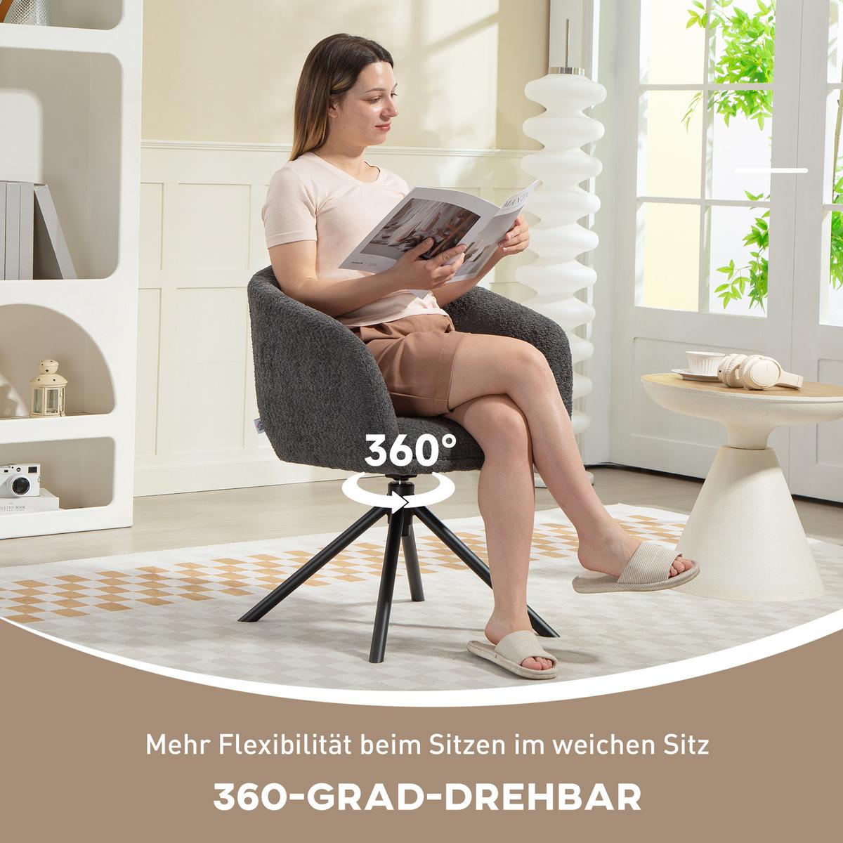 ARMLEHNENSTUHL Loungesessel mit Armlehne, 360° Drehfunktion, Leinenoptik, Dunkelgrau - Dunkelgrau, Textil (58.5/78.5/59cm) - HOMCOM