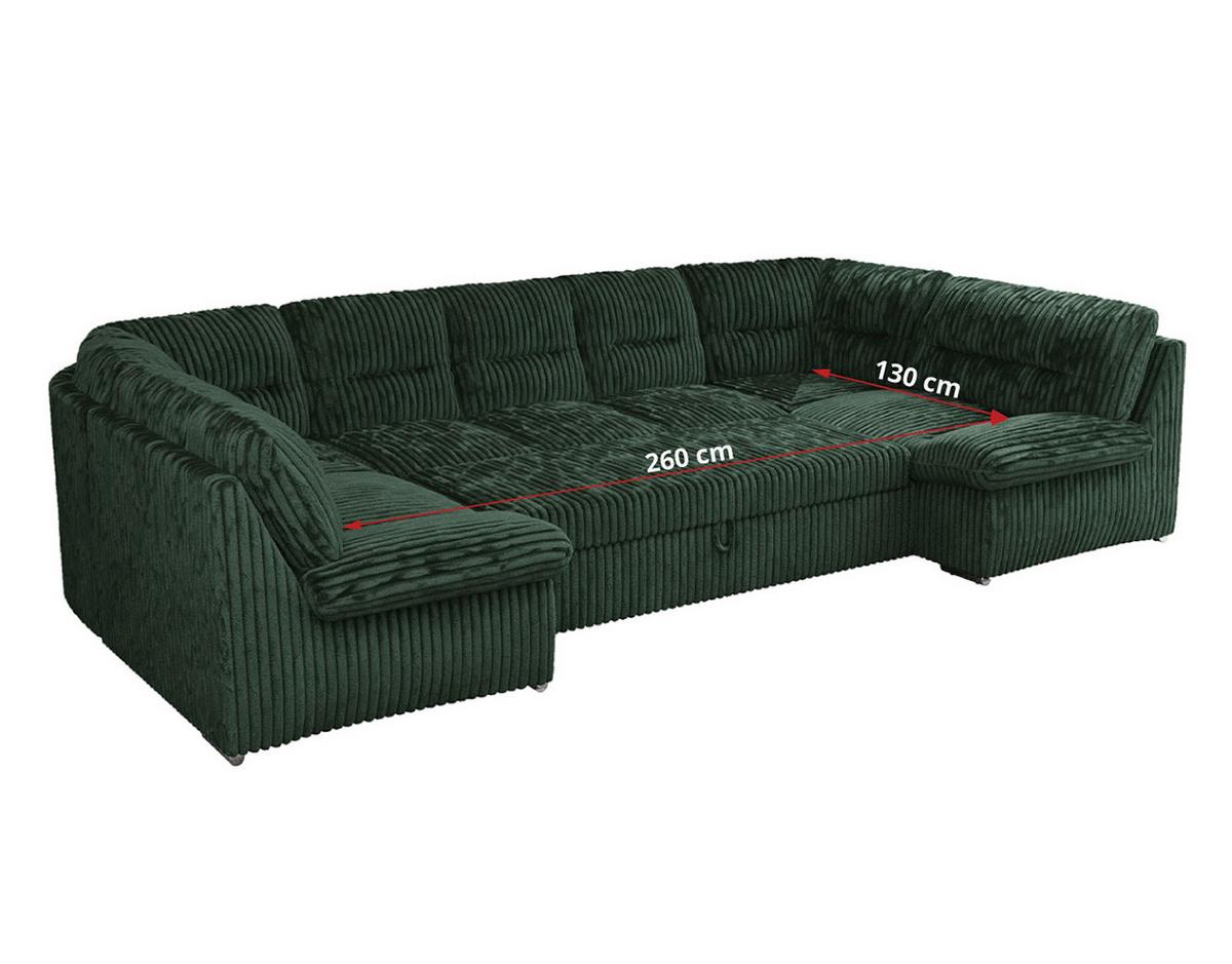 WOHNLANDSCHAFT COMODO U Grün Cord - Silberfarben/Grün, Textil/Metall (340/93/206cm) - MKS