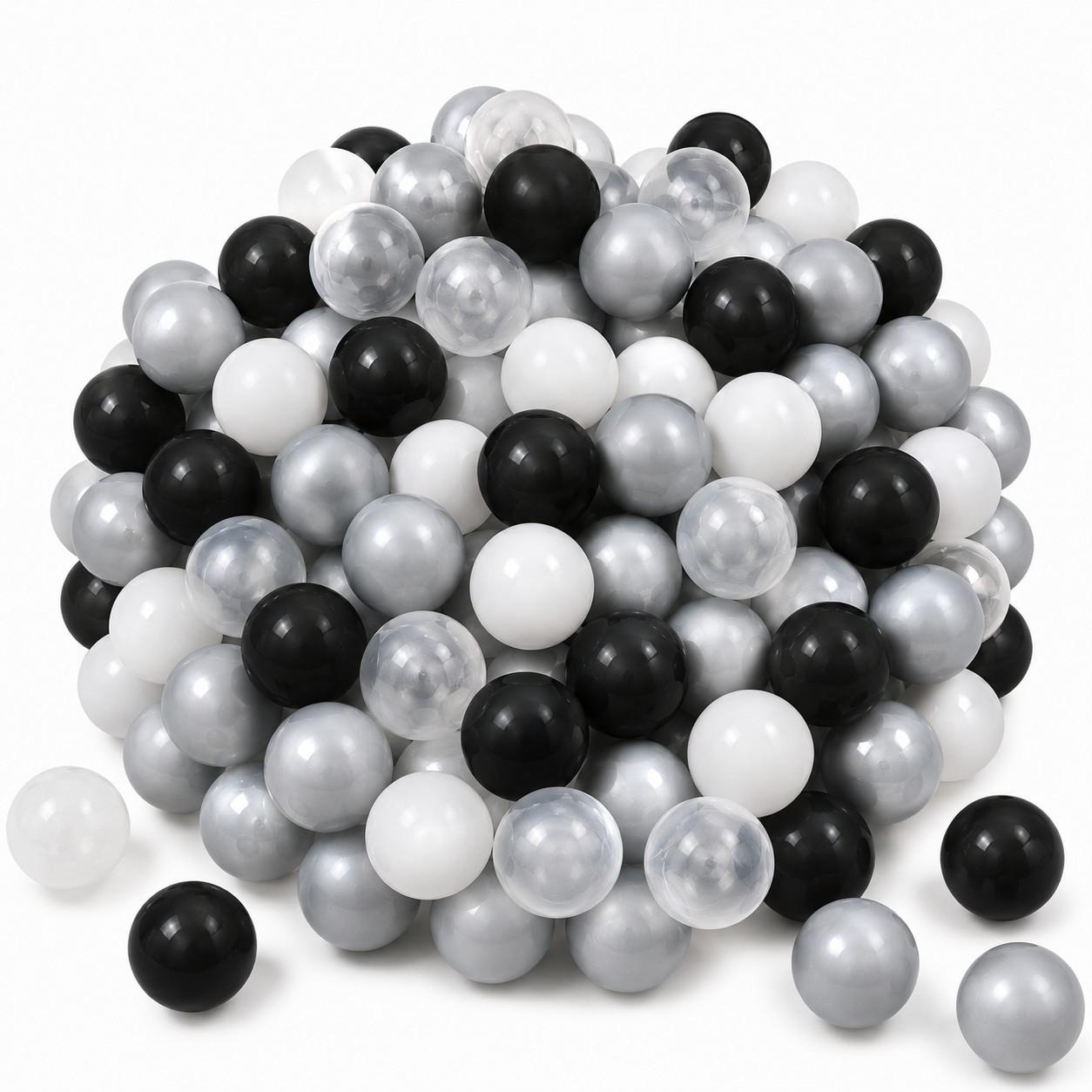 BÄLLEBAD-BÄLLE 200 Stück, Schwarz/Grau/Weiß/Transparent, 5.5 cm - Schwarz, Kunststoff (5.5/5.5/1cm) - Littletom