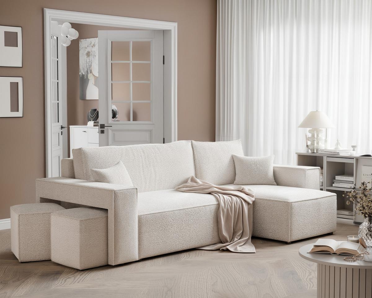 ECKSOFA PARIS mit Schlaffunktion und Bettkasten Creme - Weiß, Kunststoff/Textil (262/145cm) - Idohome