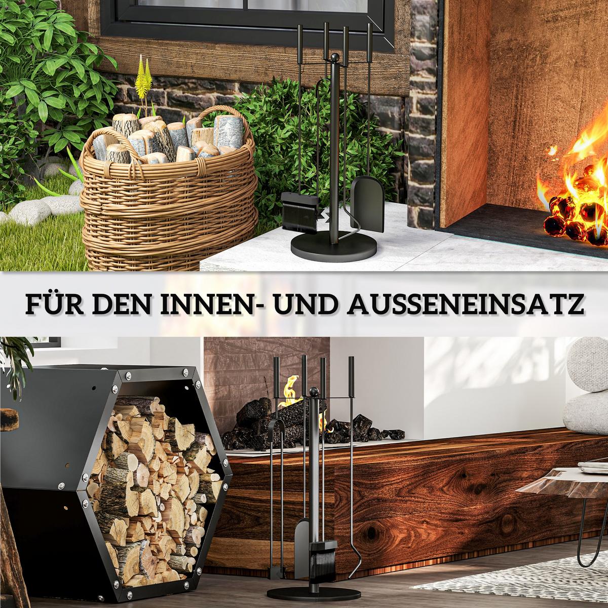 KAMINBESTECK - Schwarz, Metall (25/54/25cm) - Outsunny