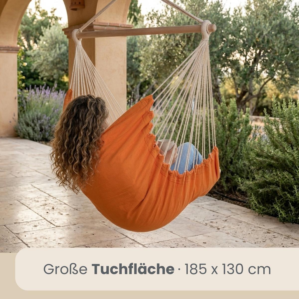 XXL HÄNGESESSEL 185/130 cm Belastbar bis 150 kg Orange - Orange, Textil (130/155/185cm) - Amanka