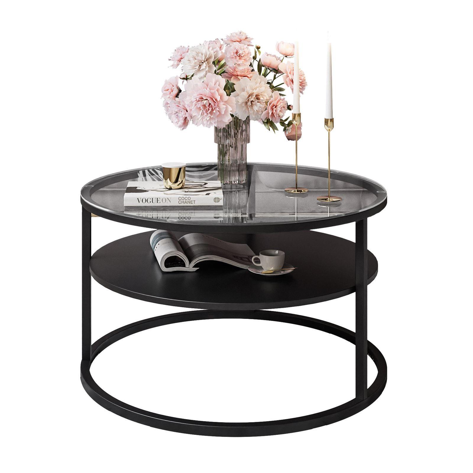 COUCHTISCH CIRI GLASS mit Regal - Hellgrau/Schwarz, Glas (70/70/47.4cm) - Lookway