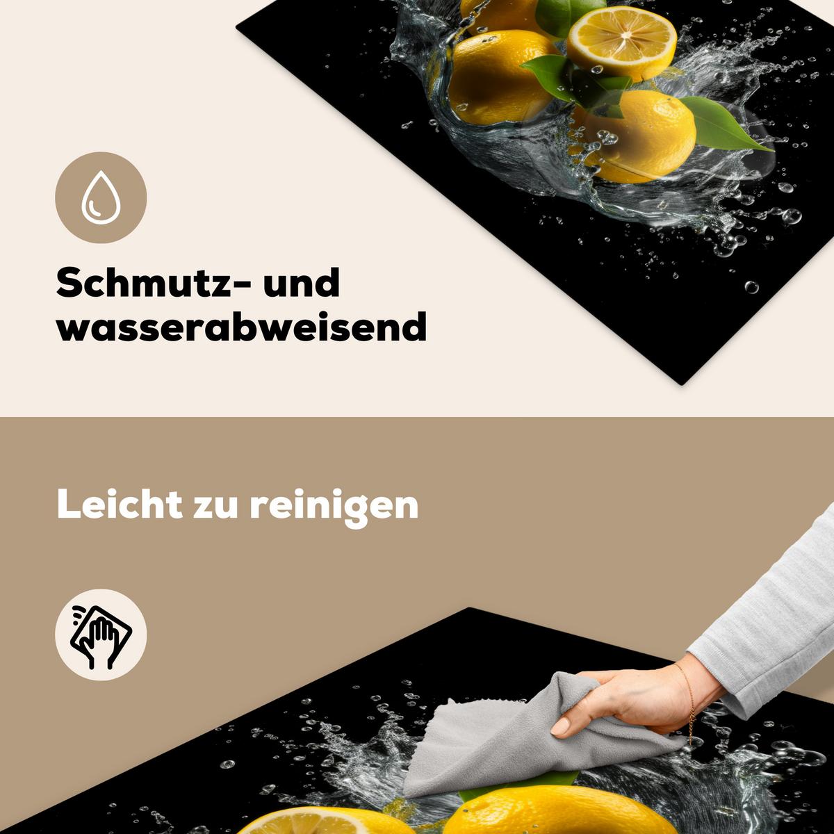 HERDABDECKPLATTE Zitrone - Obst - Gelb - Schwarz Ceranfeldabdeckung 80x52 cm - Gelb, Kunststoff (80/52/0.2cm) - MuchoWow