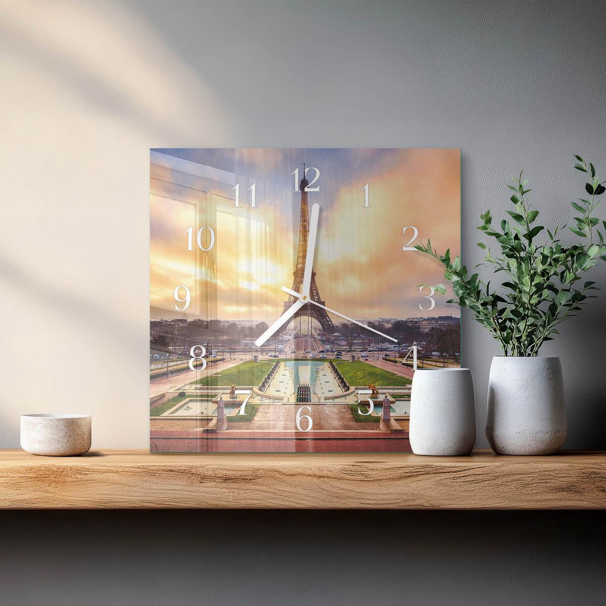 WANDUHR aus Glas 30x30 cm - Eiffelturm - Multicolor, Glas (30/30/0.4cm) - TULUP