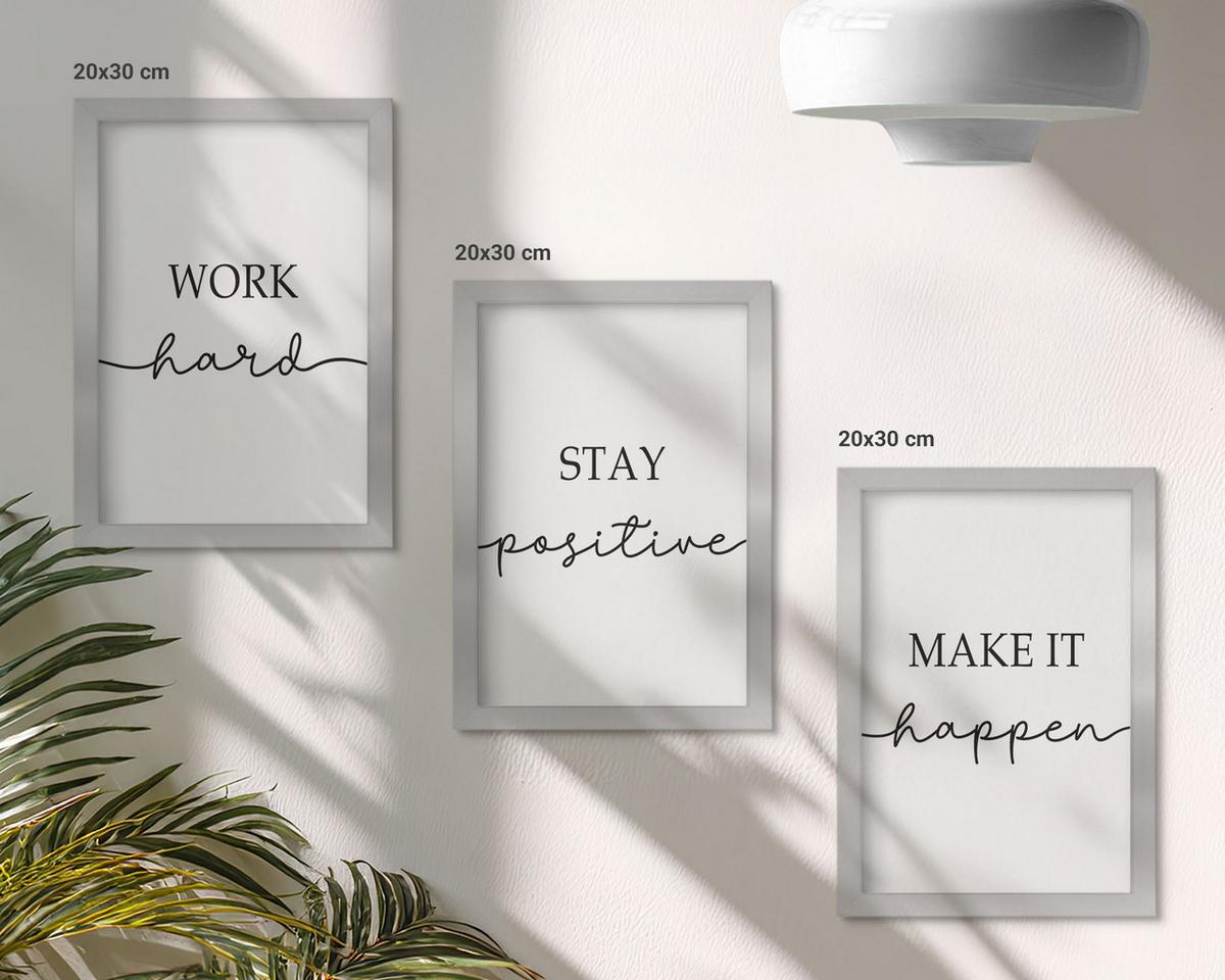BILDER SET 3er Set - 20x30 cm Silberner Rahmen - Minimalistische Motivationsinschriften - Silberfarben, Kunststoff (20/30cm) - TULUP