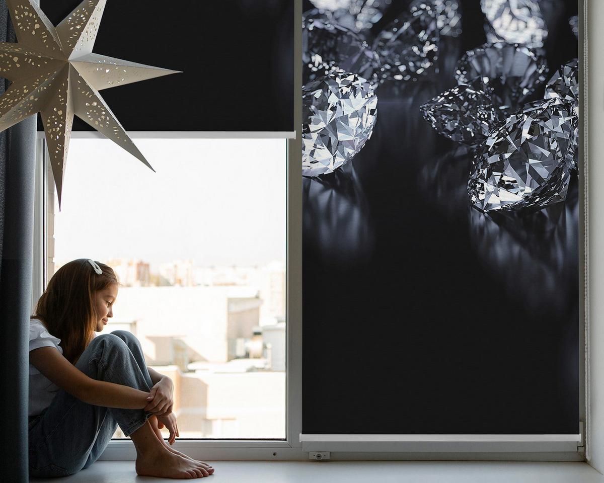 INNENROLLO - Fensterrollo - Rollo - 150x140 cm - Diamanten - Weiß, Kunststoff (150/140/0.5cm) - TULUP