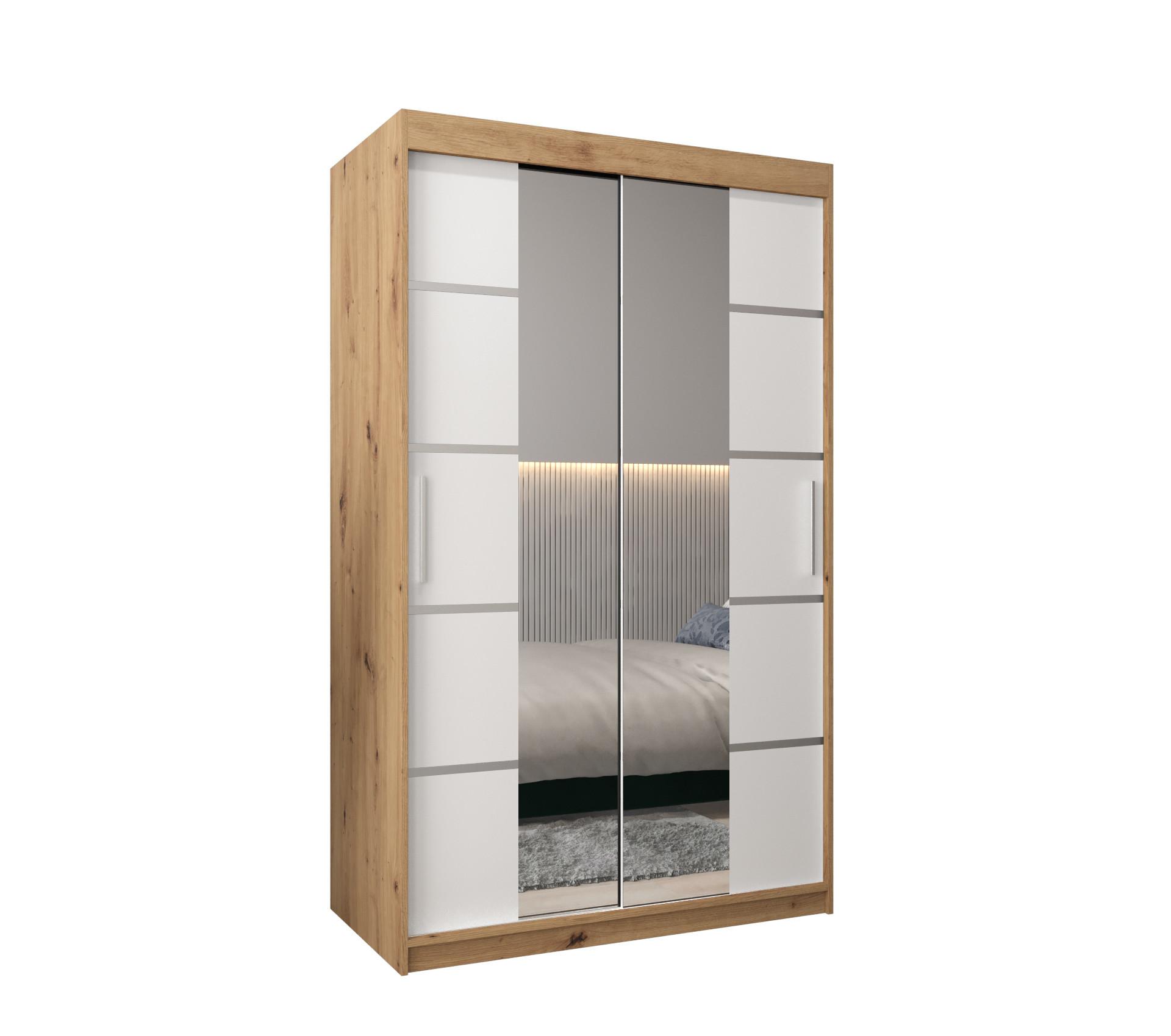 SCHWEBETÜRENSCHRANK 200/120/62 2-türig - Silberfarben/Weiß, Holz/Kunststoff (120/200/62cm) - MÖBEL KRYSPOL