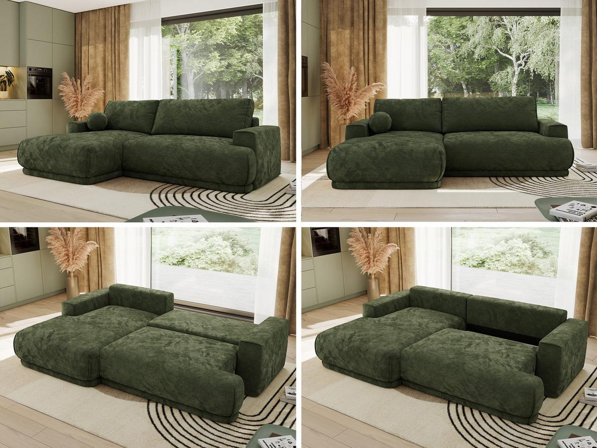 ECKSCHLAFSOFA RINA L Dunkelgrün Schenille glatt - links - Dunkelgrün/Schwarz, Kunststoff/Textil (267/170cm) - MKS