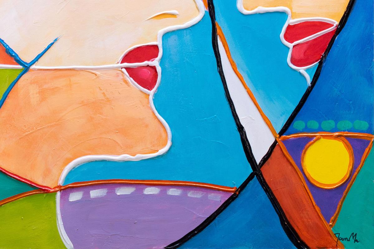 ACRYLBILD HANDGEMALT 87/87 cm - Blau/Gelb, Holz/Textil (87/87cm) - KUNSTLOFT