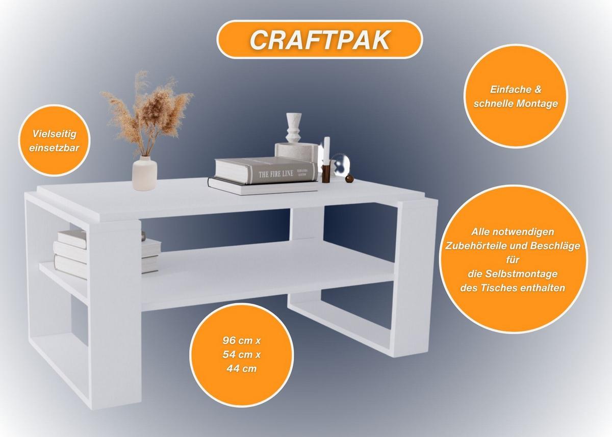 COUCHTISCH Holzwerkstoff rechteckig stabil Weiß 42/54/96cm - Weiß, Holzwerkstoff (53.8/96/42cm) - CraftPAK