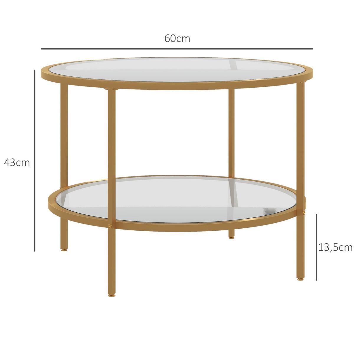 BEISTELLTISCH, Gehärtetes Glas, Gold - Goldfarben, Glas (60/60/43cm) - HOMCOM