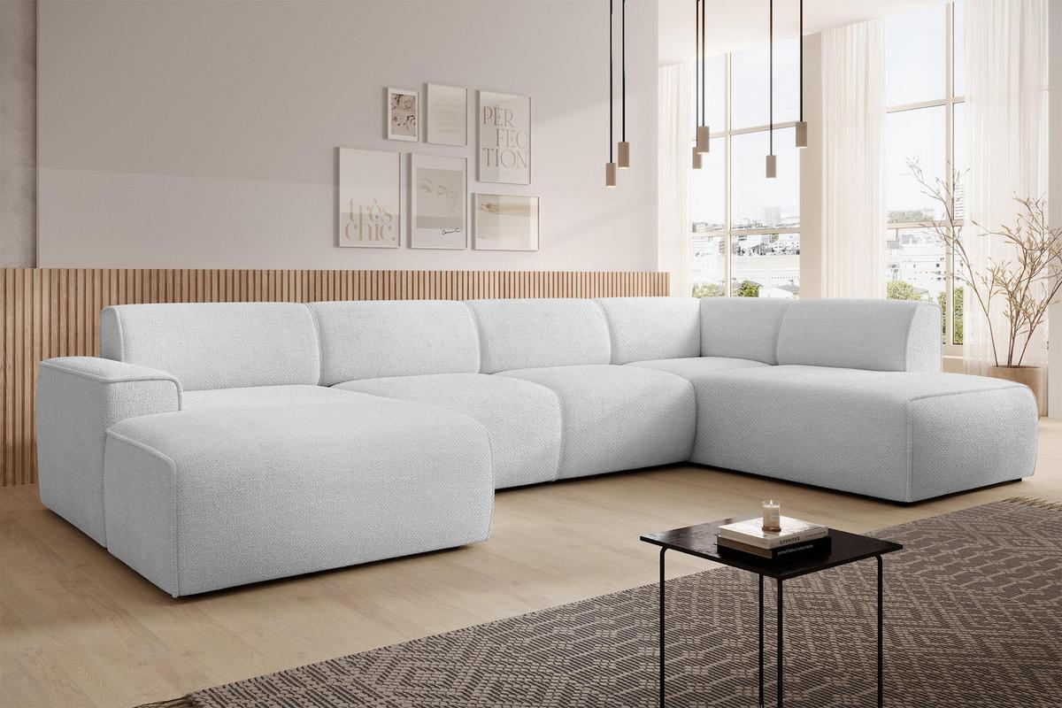 WOHNLANDSCHAFT Didim Ivory 378/220/78 cm – großes Sofa stilvoll & bequem R - Greige/Champagner, Kunststoff/Textil (378/78/220cm) - AX Living