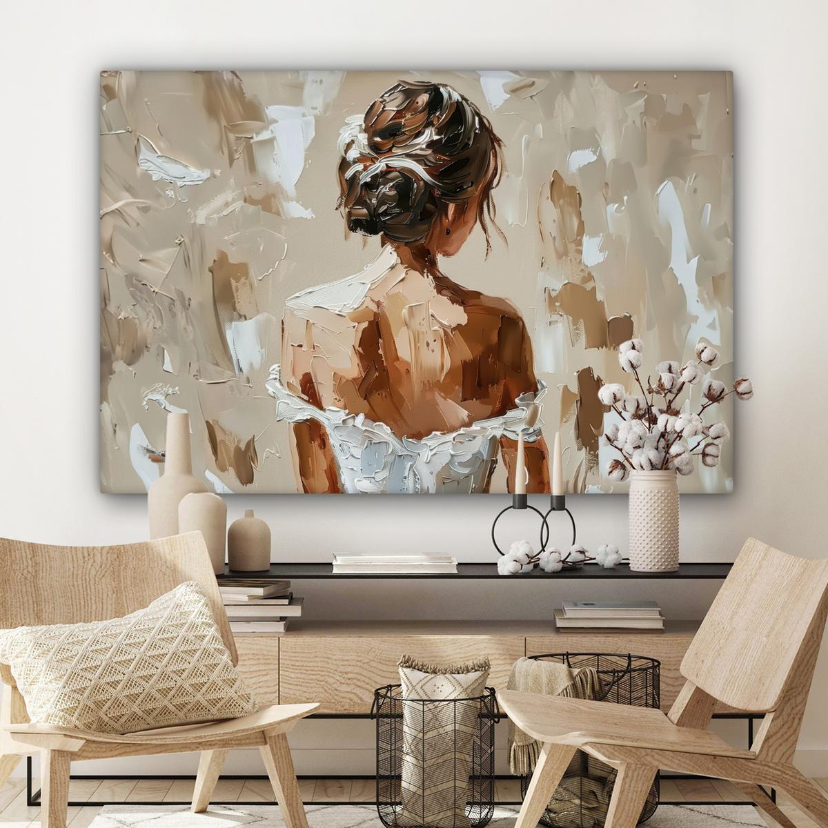 LEINWANDBILD Frau - Farbe - Abstrakt - Beige - Modern Groß 140x90 cm - Sandfarben, Textil (140/90cm) - MuchoWow