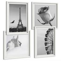 BILDER SET 4er Set - 50x50 cm & 40x60 cm Weißer Rahmen - Rose Eiffelturm Pferd Riesenrad S/W - Weiß, Kunststoff (50/50cm) - TULUP
