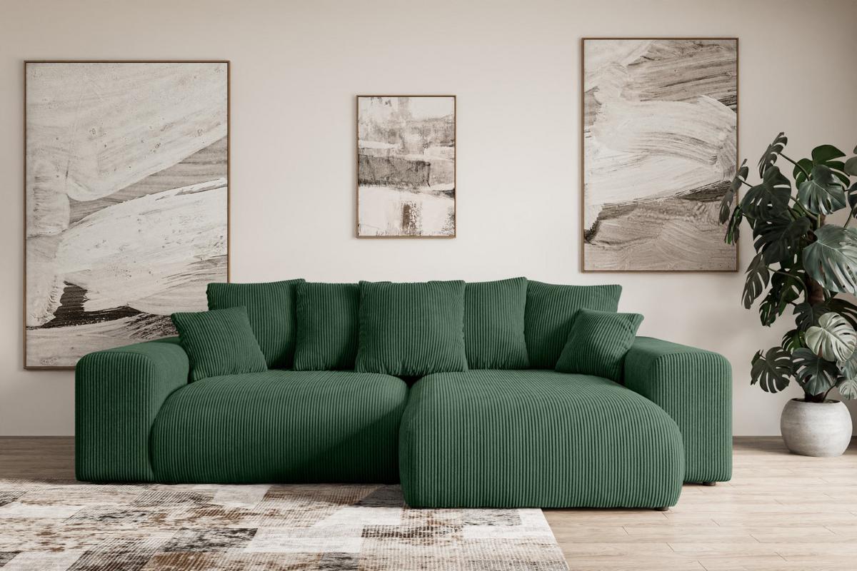 ECKSOFA Ottomane rechts ESKAR-L 266x176x72 Grün Cord - Schwarz/Grün, Holzwerkstoff/Kunststoff (176/266cm) - ALTDECOR