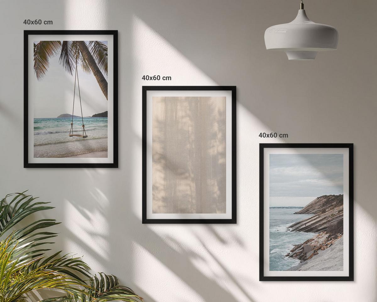 BILDER SET 3er Set - 40x60 cm Schwarzer Rahmen - Sommerlicher Sandstrand mit Meerblick - Schwarz, Kunststoff (40/60cm) - TULUP