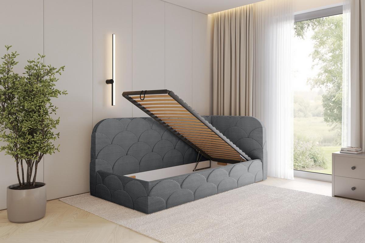 EINZELLBETT Jugendbett mit Bettkasten, Links - ELRY 80x200 Dunkelgrau - Graphitfarben, Holzwerkstoff/Textil (80/200cm) - ALTDECOR