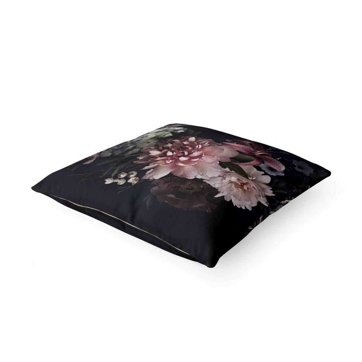 DEKOKISSEN Blumen mit Nebel auf Schwarz 40/40 cm - Schwarz, Textil (40/40/10cm) - Bilderwelten