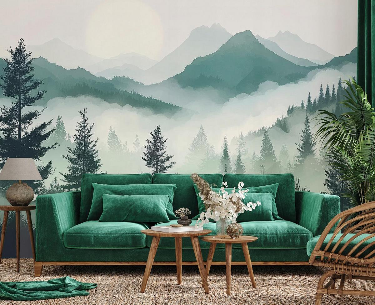 FOTOTAPETE Wald Berge Natur Vlies Tapete Wohnzimmer 250x175 - Grün, Papier (250/175cm) - Wallarena