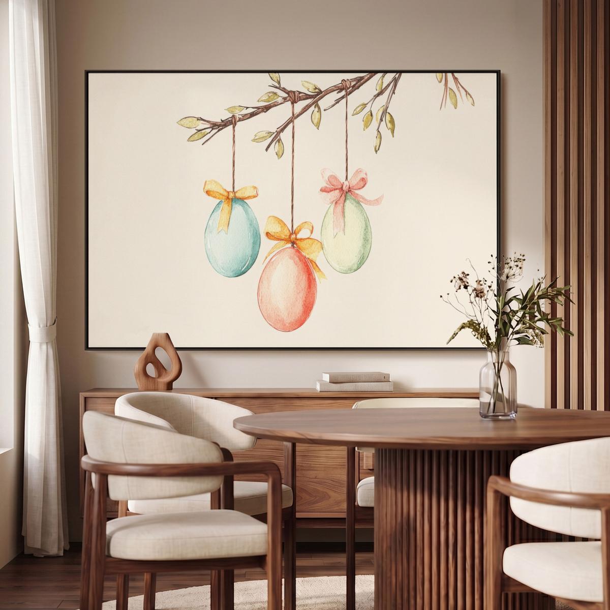LEINWAND Bilder mit Rahmen - Osterkuchen - Schleife - Eier - 150x100 - Creme, Textil (150/100cm) - MuchoWow