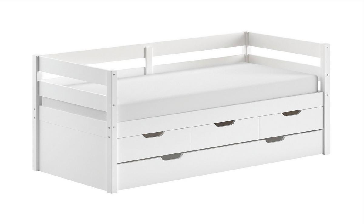 KOJENBETT Kelda 90x200 mit Bettschublade Kiefer Massivholz Weiß - Weiß, Holz (90/200cm) - 58aufmkessel