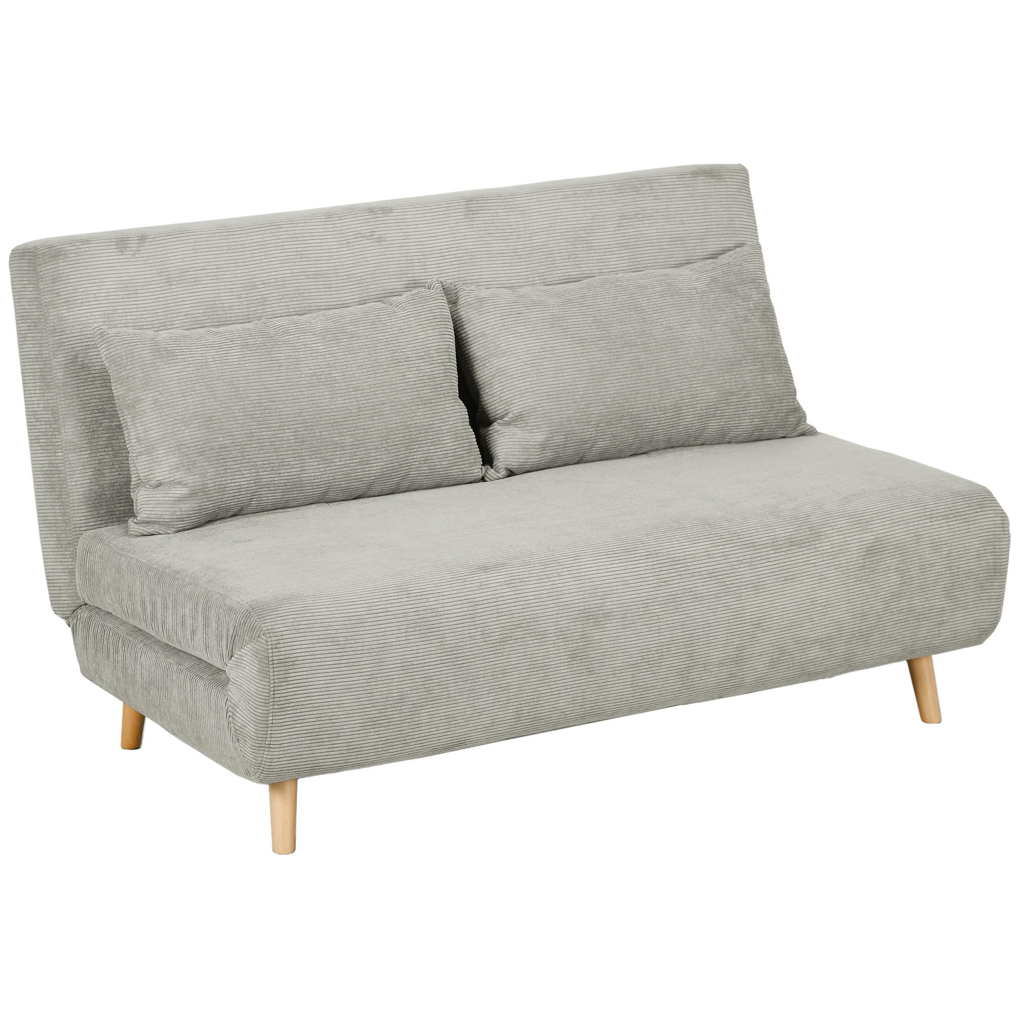 SCHLAFSOFA, Klappbett mit Bettfunktion, Rückenkissen, Polstersofa mit Samtoptik - Buchefarben/Grau, Buchenholz/Textil (90/81/141cm) - HOMCOM