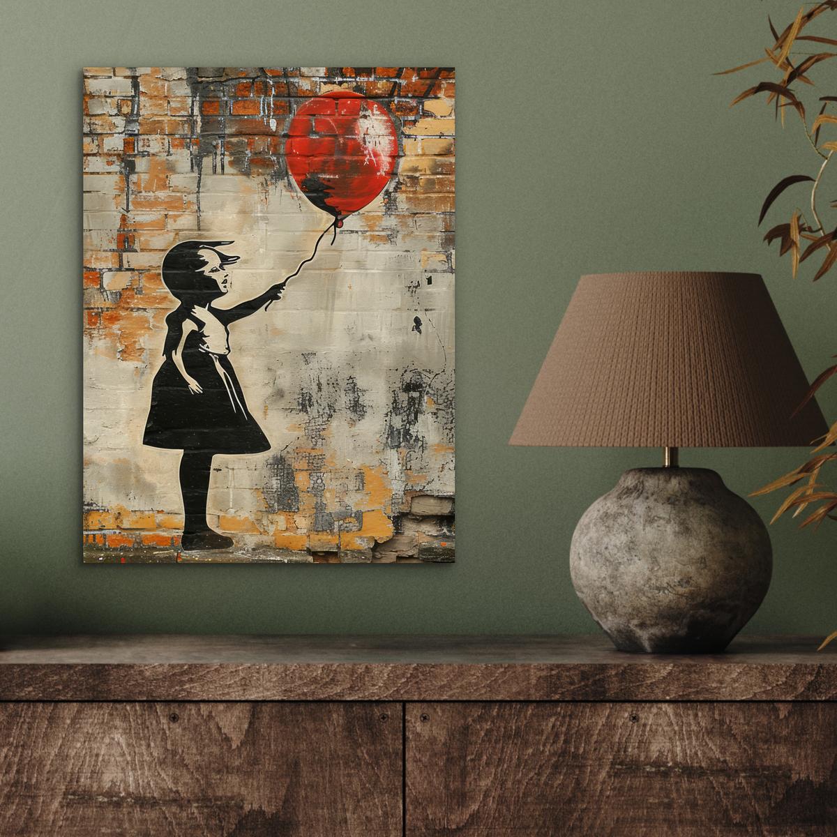 METALLBILD Graffiti - Banksy - Mädchen - Straßenkunst 30x40 cm - Sandfarben, Metall (30/40cm) - MuchoWow