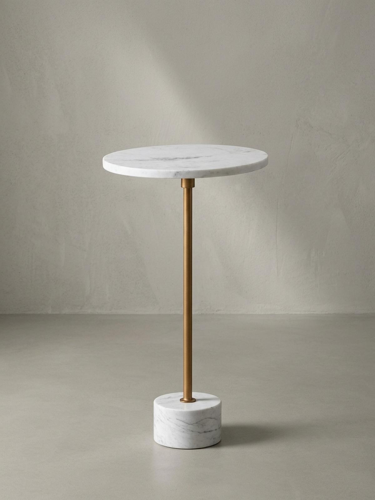 BEISTELLTISCH – Rund Echter Marmor Weiß Gold 30x30x55,5 cm - Weiß, Metall (30/30/56cm) - KADIMA DESIGN