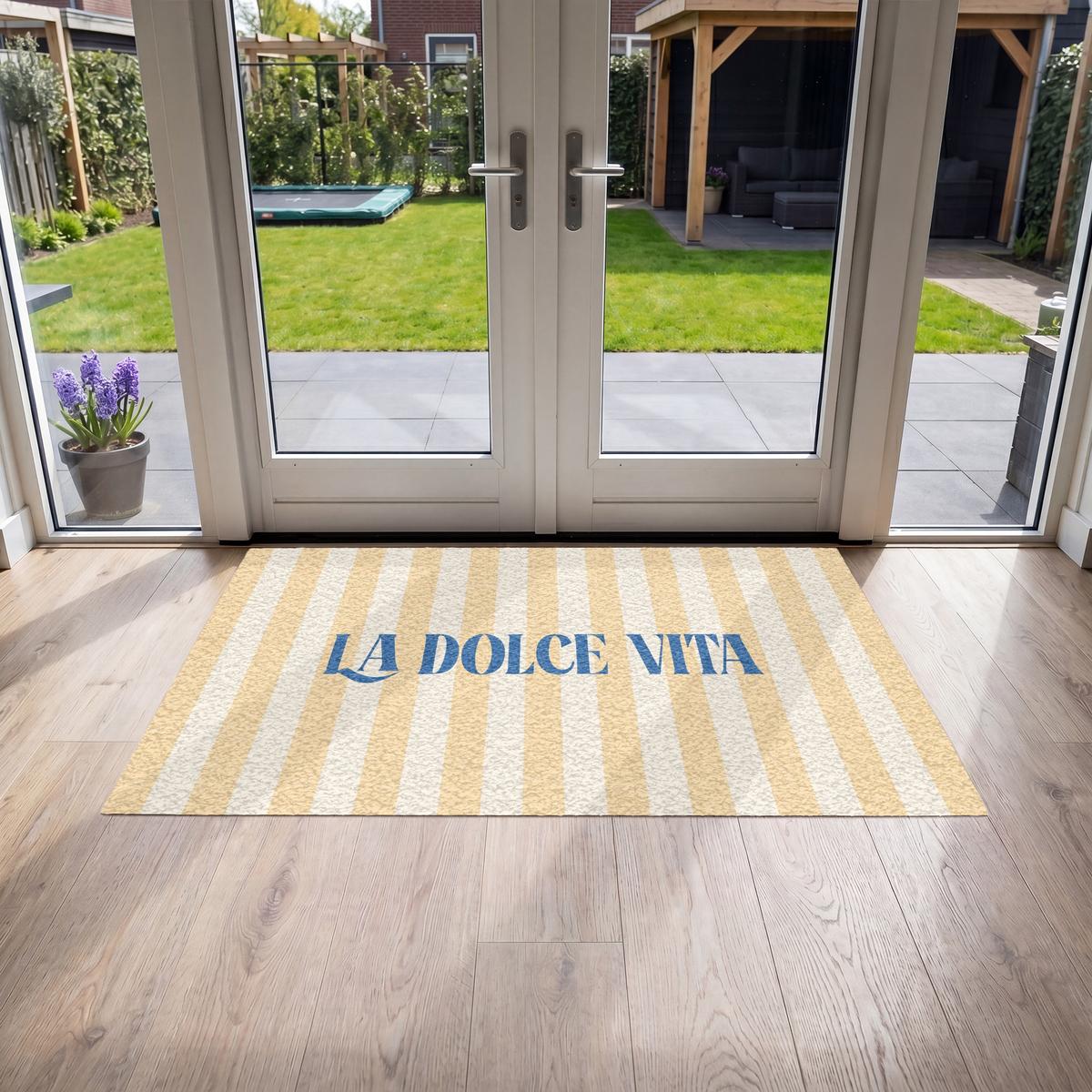 FUSSMATTE Blau – Gelb – Streifen – La Dolce Vita 150x90 cm - Hellgelb, Kunststoff (150/0.4cm) - MuchoWow