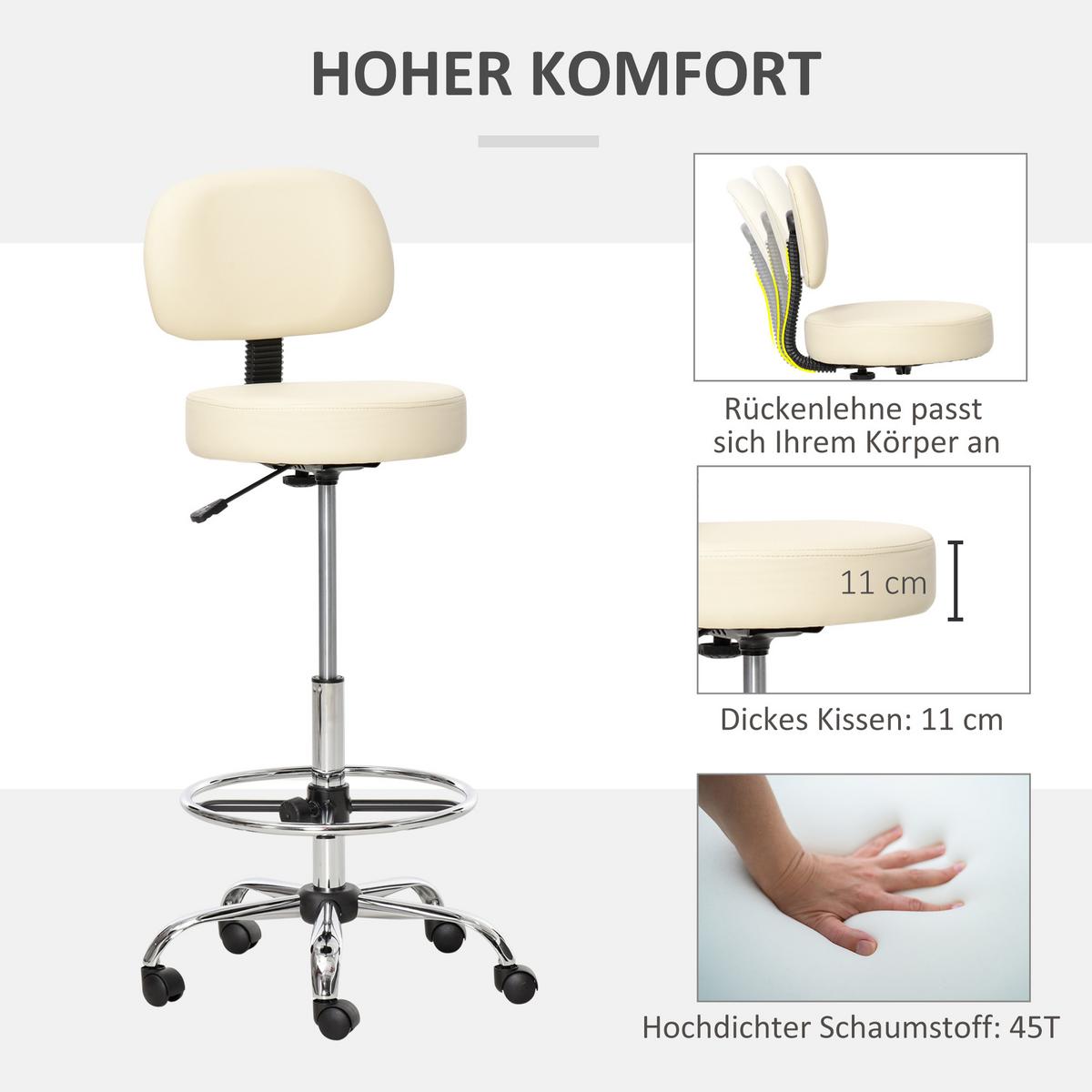 BARHOCKER Drehstuhl Höheverstellbarer Barstuhl mit Lehne aus Kunstleder-Leder - Beige, Kunststoff (57/104/56cm) - HOMCOM