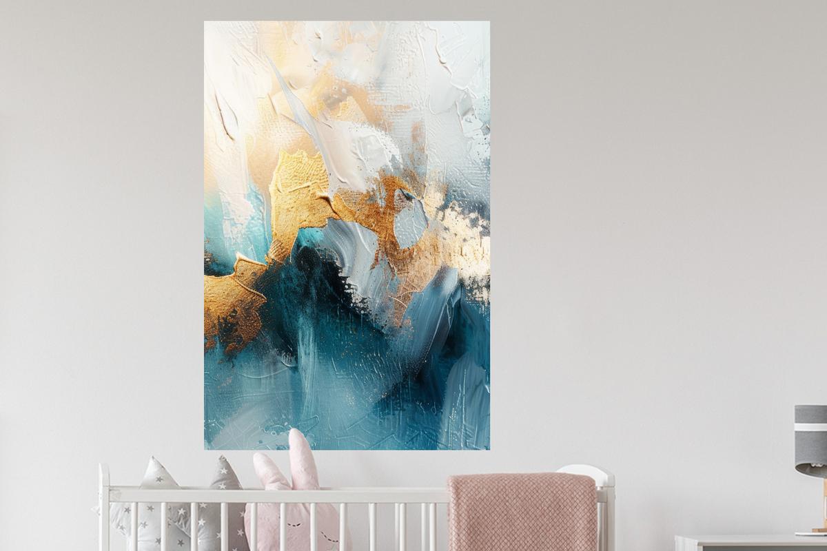 WANDTATTOO Abstrakt - Kunst - Gold - Blau Wandaufkleber 80x120 cm - Petrol, Kunststoff (80/120/0.1cm) - MuchoWow