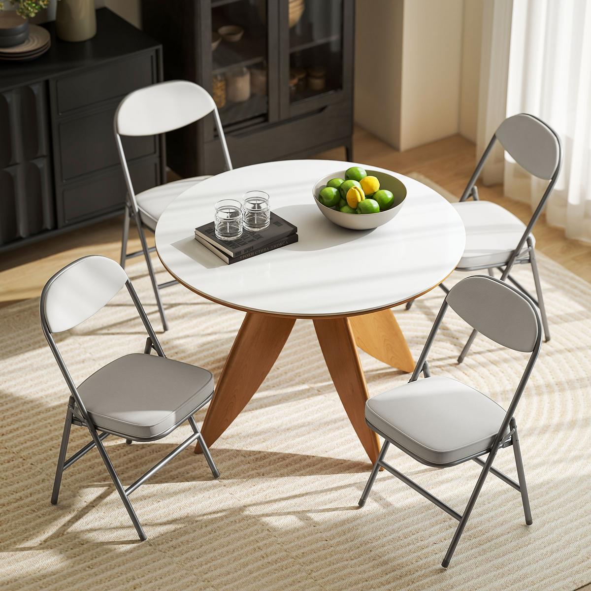 KLAPPSTUHL 4er Set Polyester Stahl Cremeweiß - Weiß, Kunststoff (45/82/48.5cm) - HOMCOM