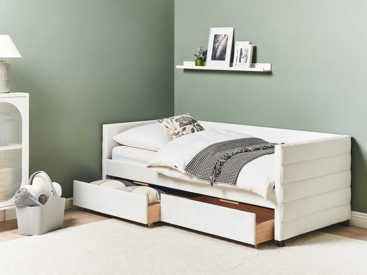 TAGESBETT mit Stauraum 90/200 cm Weiß Marray - Creme, Textil (90/200cm) - Beliani