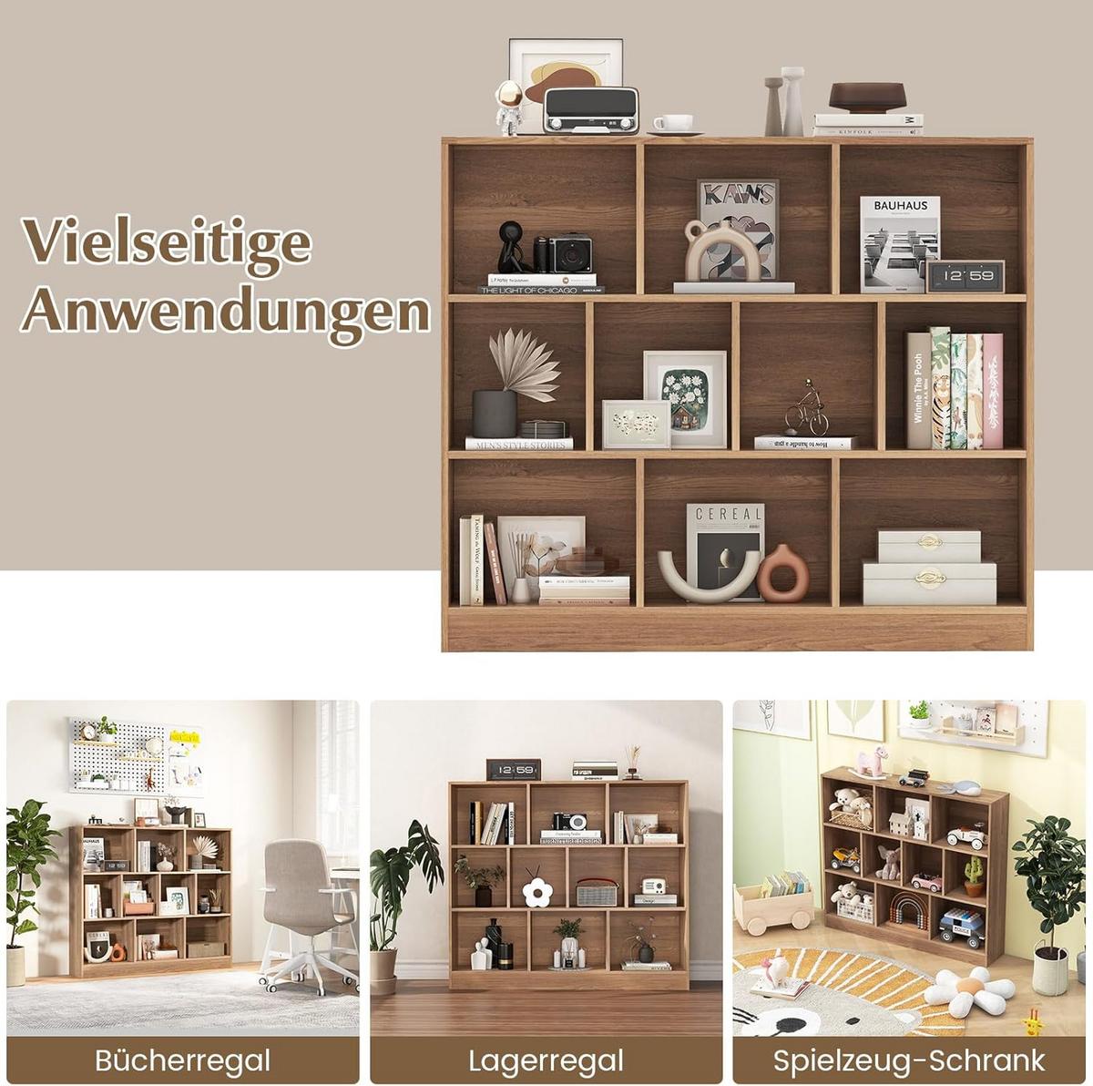 BÜCHERREGAL Braun - Braun, Holzwerkstoff (120/104/24cm) - COSTWAY
