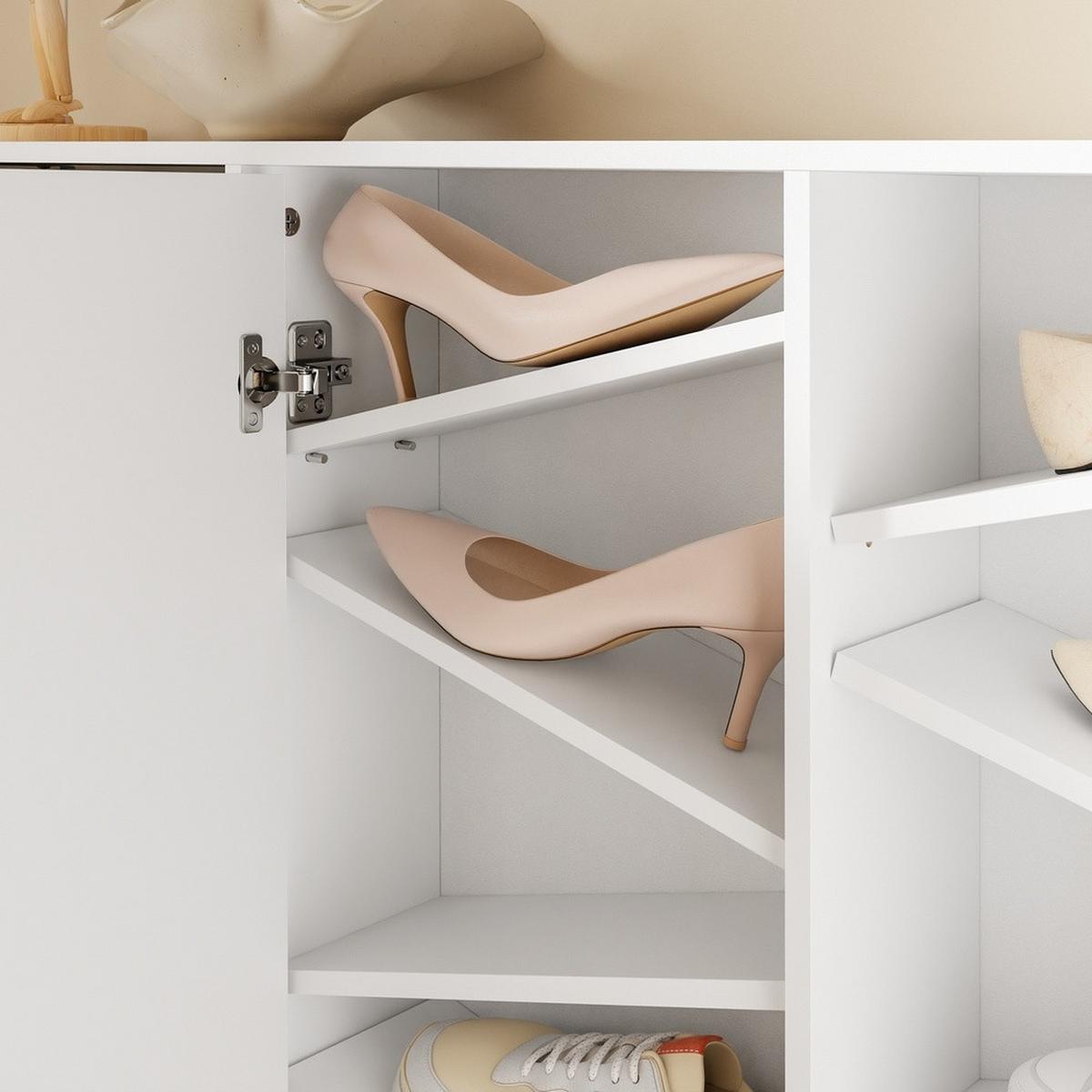 SCHUHSCHRANK mit klappbaren Fächern und Doppeltüren FSR231-W - Weiß, Holzwerkstoff (115.5/117/14.5cm) - SoBuy