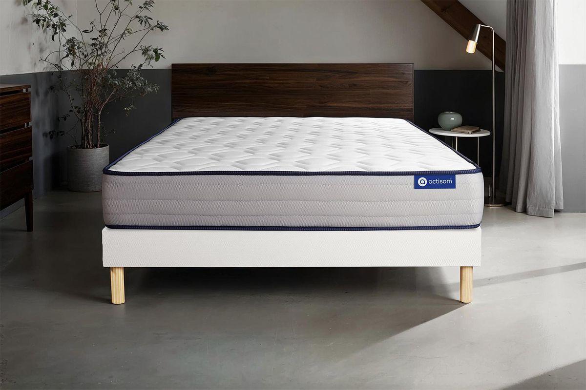 BETT Actiflex form Taschenfederkern und Memory-Schaum 80 x 200 cm h3 - Kit Bettgestell Weiß - Beige/Weiß, Karton/Holz (80/200cm) - ACTISOM
