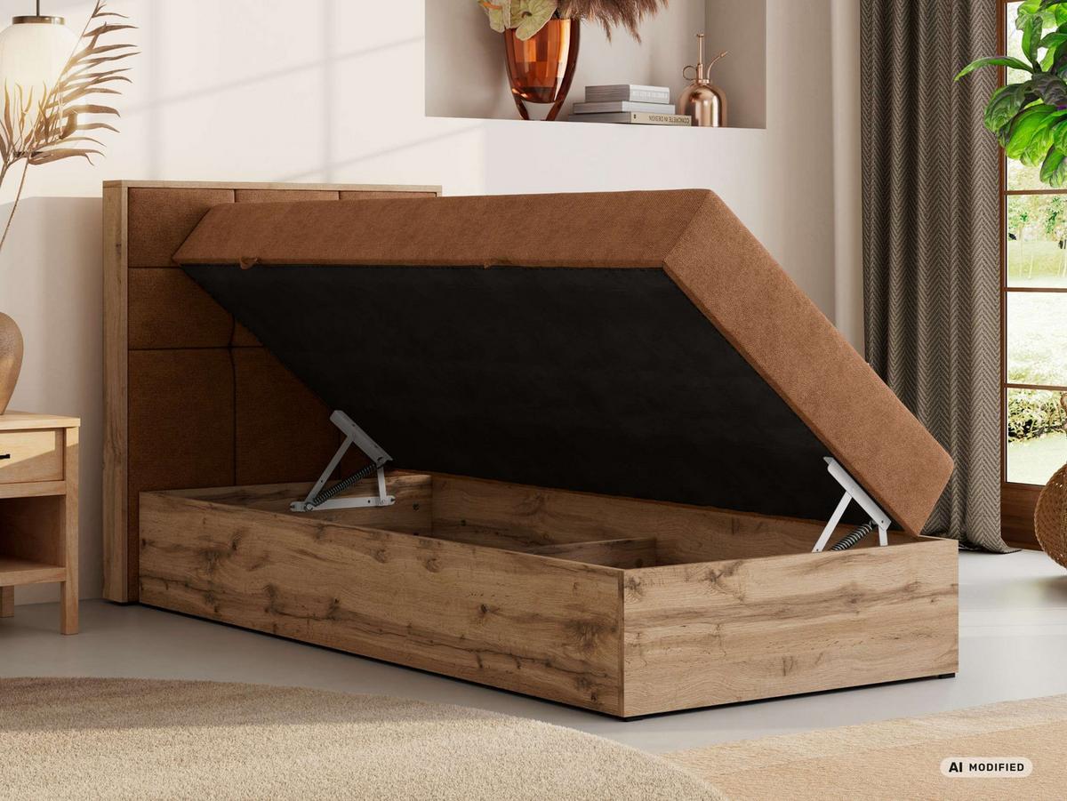 BOXBETT ALBERO 1 90/200 - Orange Stukture - Topper T25 - H3 - Links - Schwarz/Orange, Kunststoff/Textil (90/200cm) - MKS