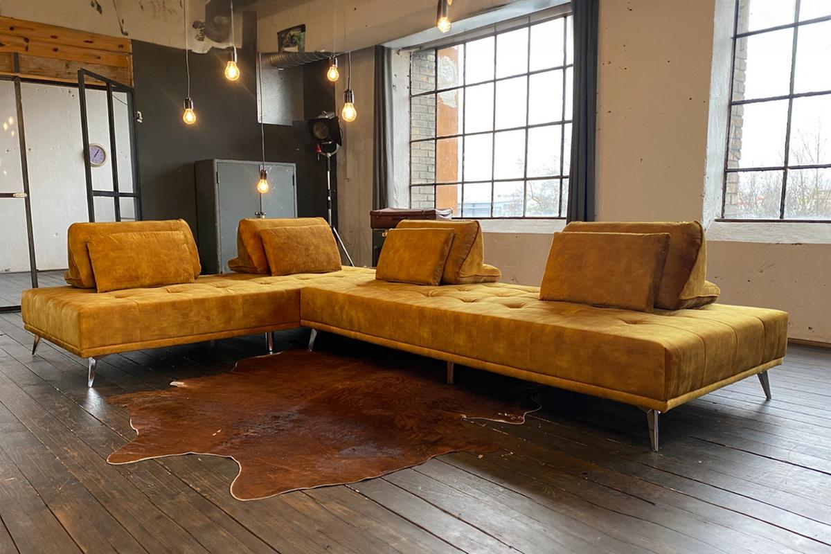 MODULSOFA WIOLO Braun Velvet - Silberfarben/Braun, Textil/Metall (350/80/240cm) - KAWOLA
