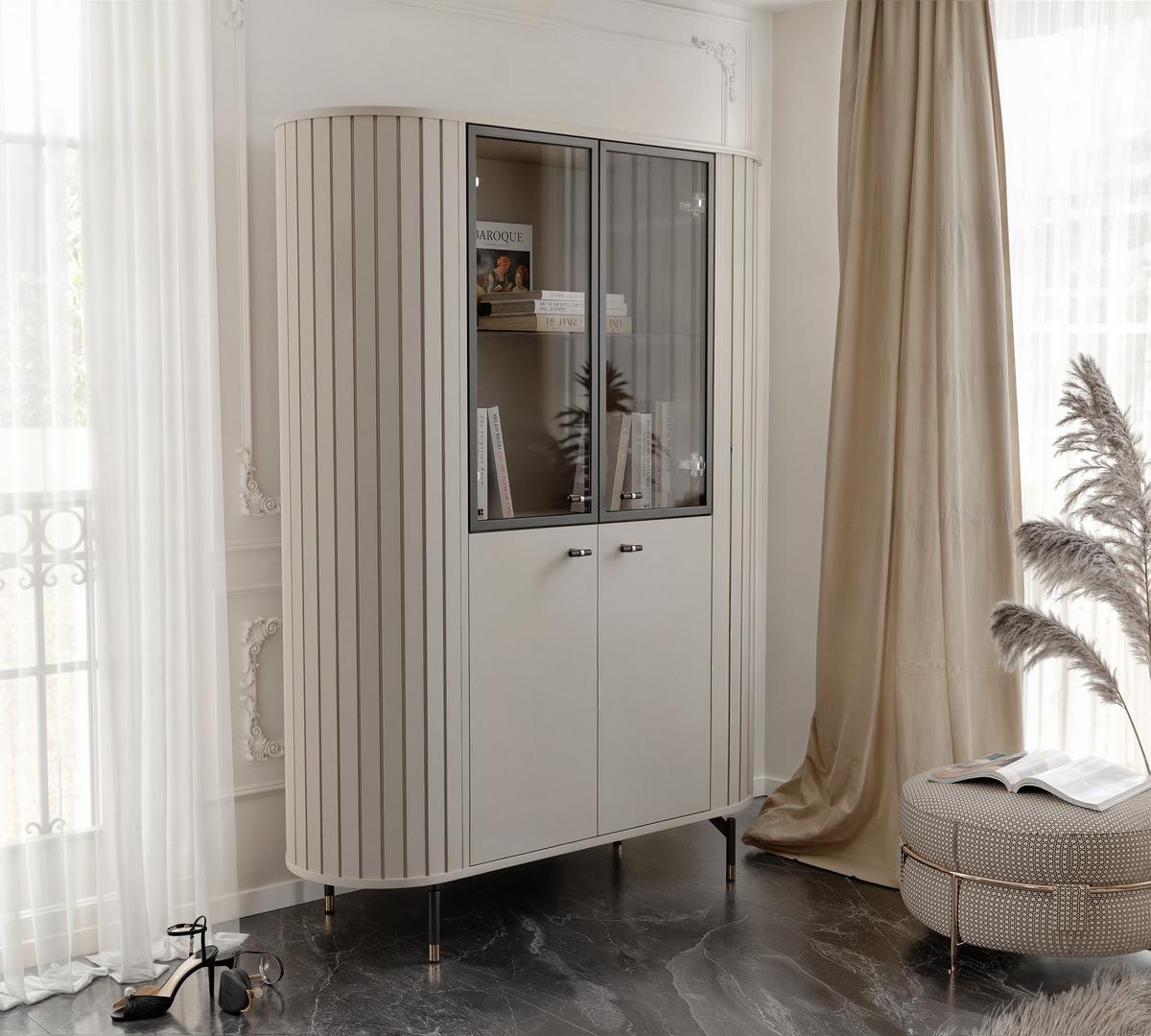 GLASVITRINE geriffelt aus MDF, Kaschmir - Kaschmir, Holzwerkstoff (112/155/40cm) - Idohome