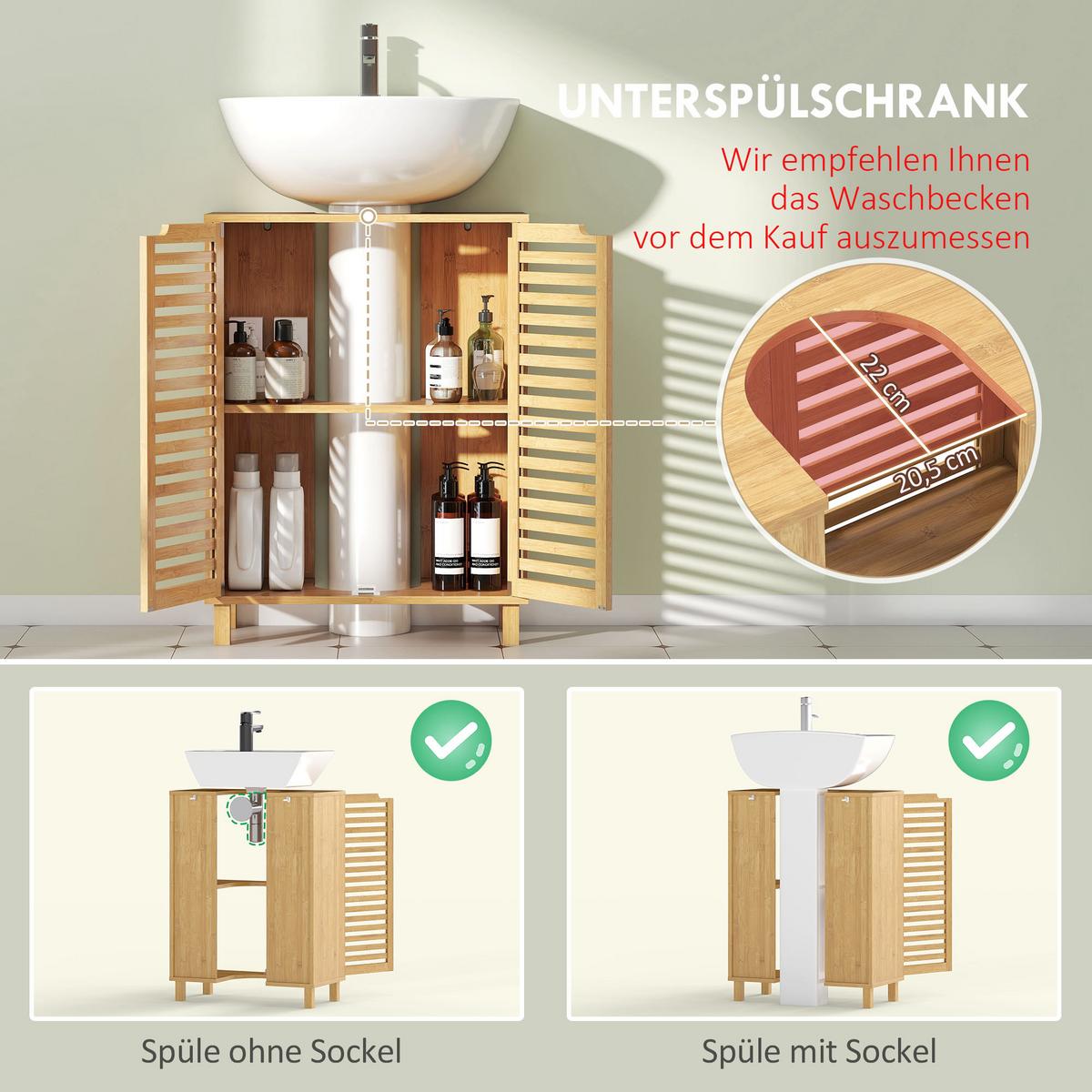 WASCHBECKENUNTERSCHRANK Bambus Naturholz - Naturfarben, Holz (30/80/60cm) - HOMCOM